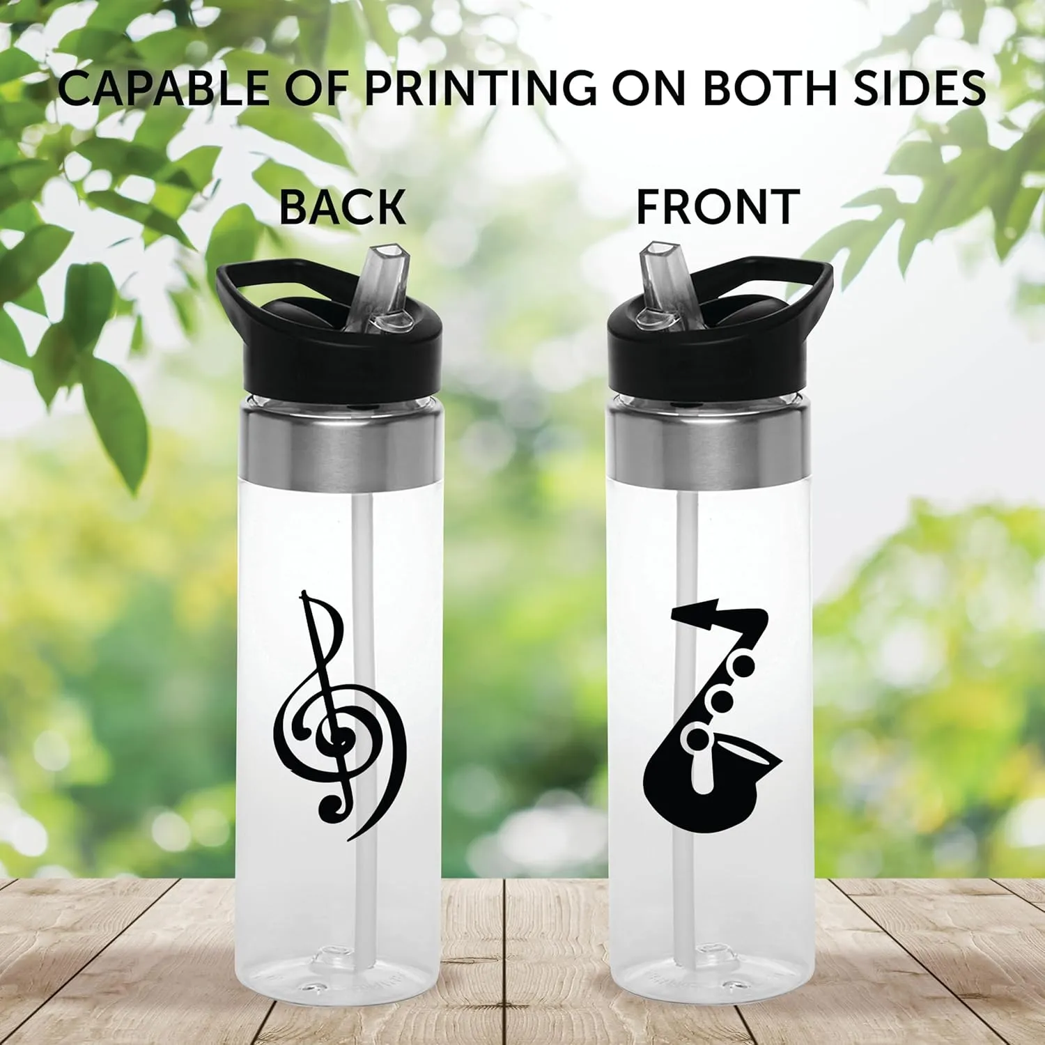 Inside Straw - 10 Pack - Personalized Text - BPA Free, Screw-On Cap Flip Nozzle Mechanism - Slim inherent curtain Translucent Body - Eastman Tritan Copolyester - Clear Custom Plastic Water Bottle 24 oz with 