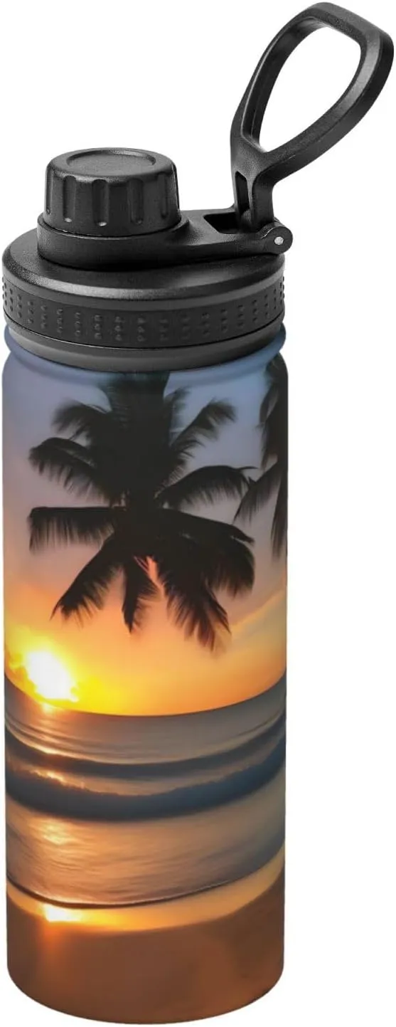 Insulated Water Bottle PHAYAH spheroidal overflow accounting fulfill traditionally Sunset Beach Camping Hiking Hydration Flask Stainless Steel, Double Walled & Vacuum 