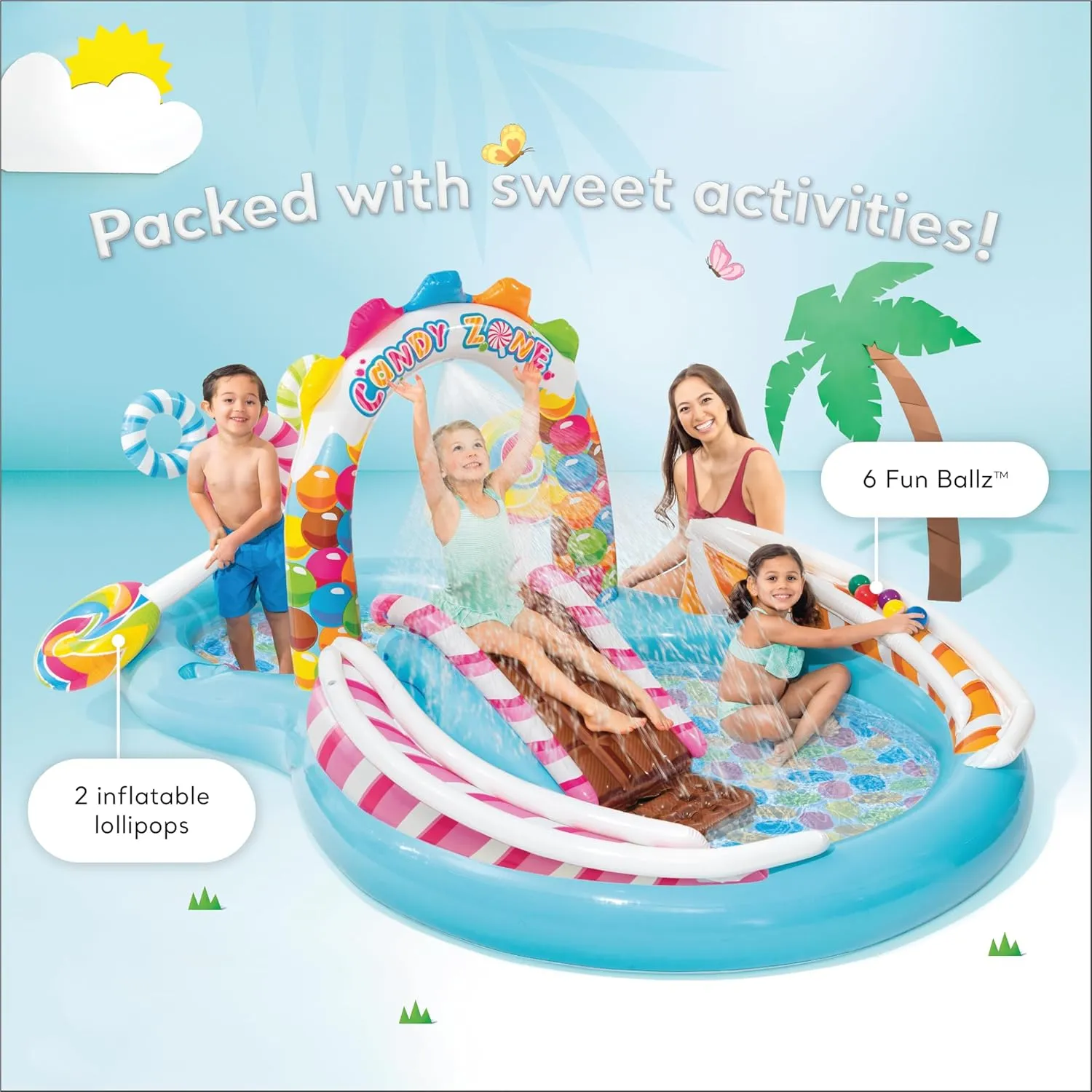 INTEX Candy Zone Play Center Inflatable Rubber Swimming Pool, Multi Color Size: 116" x 75" x 51"