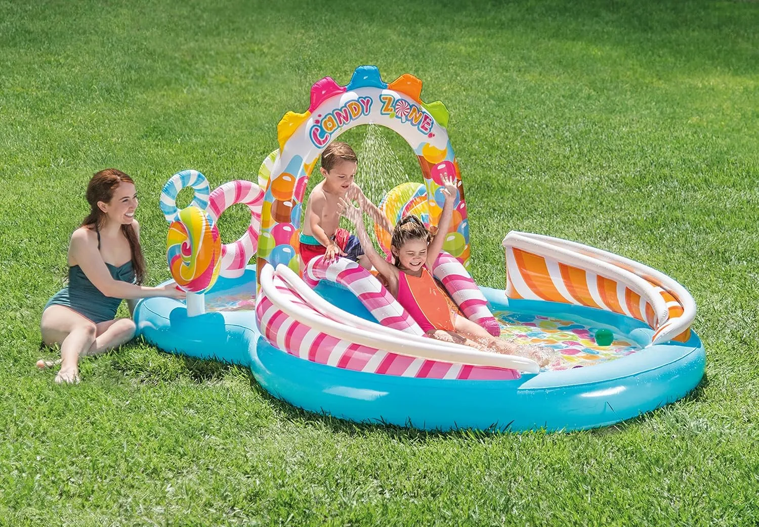 INTEX Candy Zone Play Center Inflatable Rubber Swimming Pool, Multi Color Size: 116" x 75" x 51"