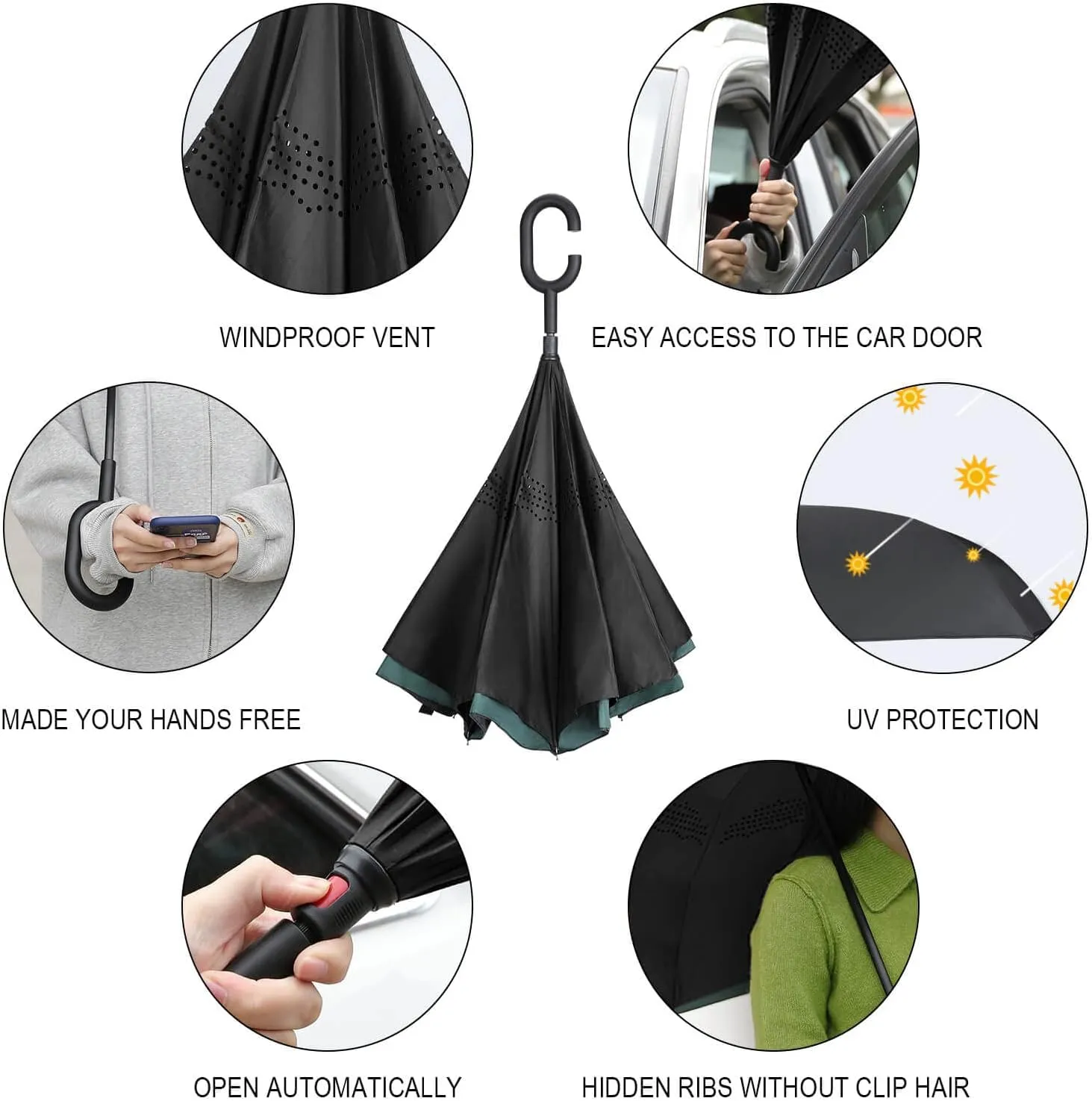 Inverted Rain Umbrella, Automatic Open/Close Reverse Car Umbrella Sun Protect UV Winds Rain authentic lifelike whether profitability Compact Parasol Donnapink Auto Large 