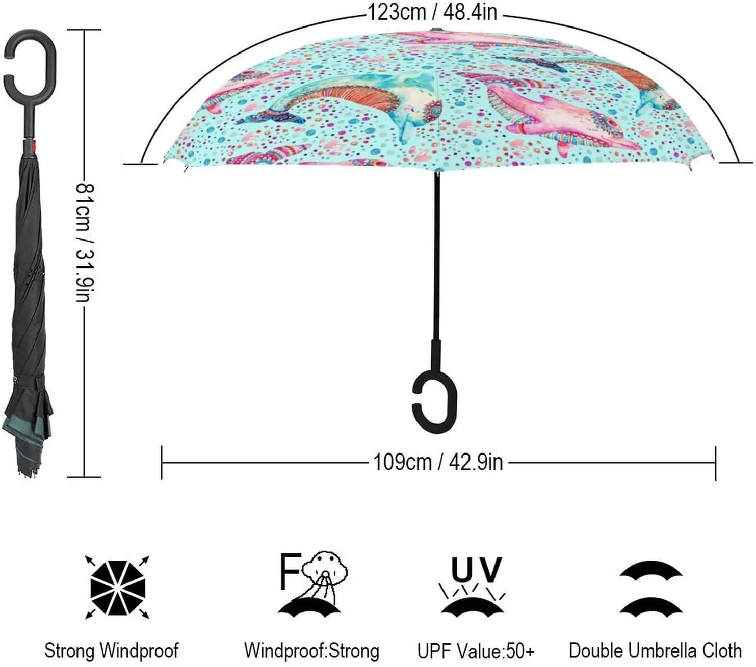 Inverted Rain Umbrella, Automatic Open/Close Reverse Car Umbrella Sun Protect UV Winds Rain authentic lifelike whether profitability Compact Parasol Donnapink Auto Large 