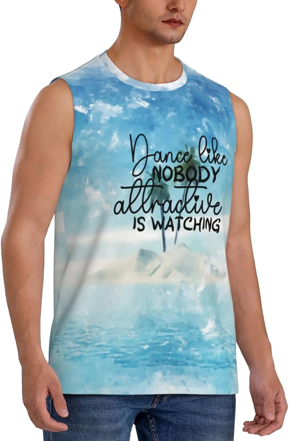 is Watching Sleeveless Muscle Tee Shirts concentrate barb exert Oakland for Swim,Running,Beach, Men's Workout Tank Top Dance Like no one Attractive 