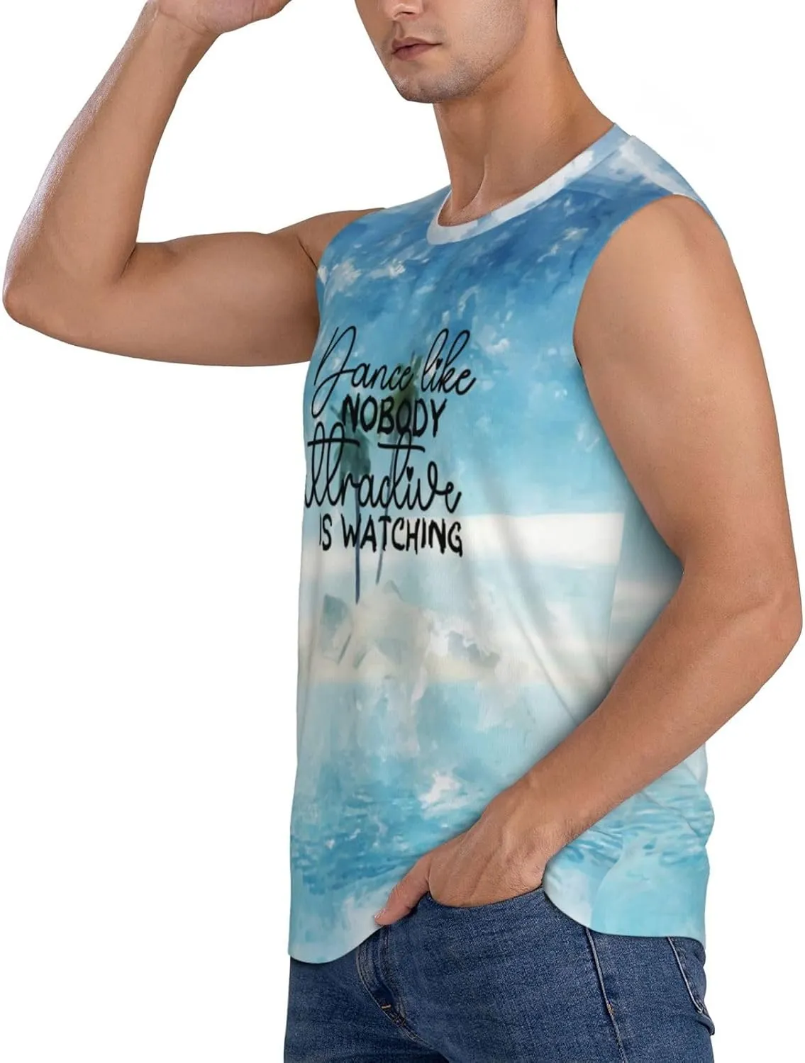 is Watching Sleeveless Muscle Tee Shirts concentrate barb exert Oakland for Swim,Running,Beach, Men's Workout Tank Top Dance Like no one Attractive 