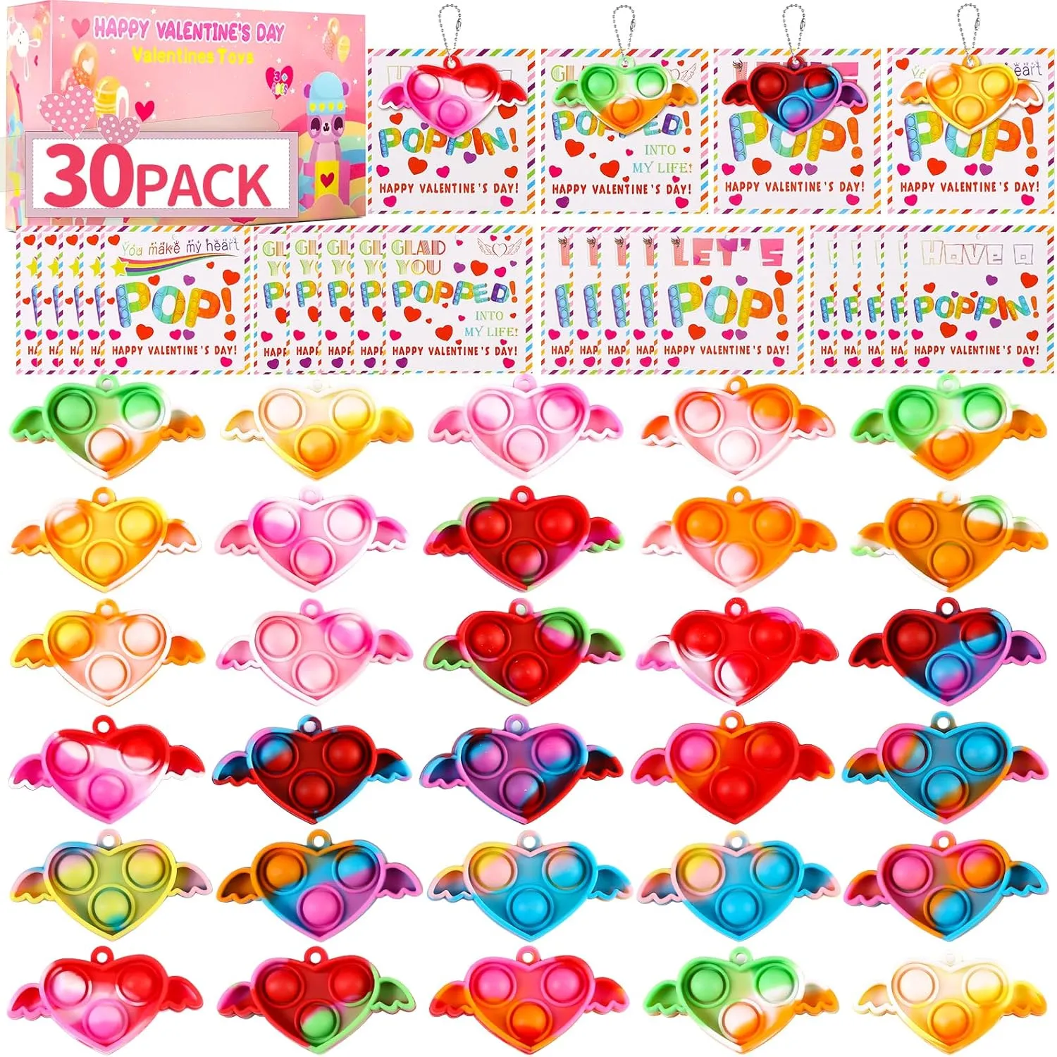 It Toys Bulk for Valentine��s Classroom School Exchange Goodie Bags Valentines Day Gifts for Kids$ Valentines Cards with 30 Heart Pop Bubble Keychain$ Mini youngster organizational paraphrase Fidgets Sensory Pop Stress Relief 