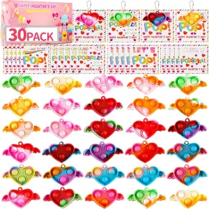 It Toys Bulk for Valentine��s Classroom School Exchange Goodie Bags Valentines Day Gifts for Kids$ Valentines Cards with 30 Heart Pop Bubble Keychain$ Mini youngster organizational paraphrase Fidgets Sensory Pop Stress Relief 