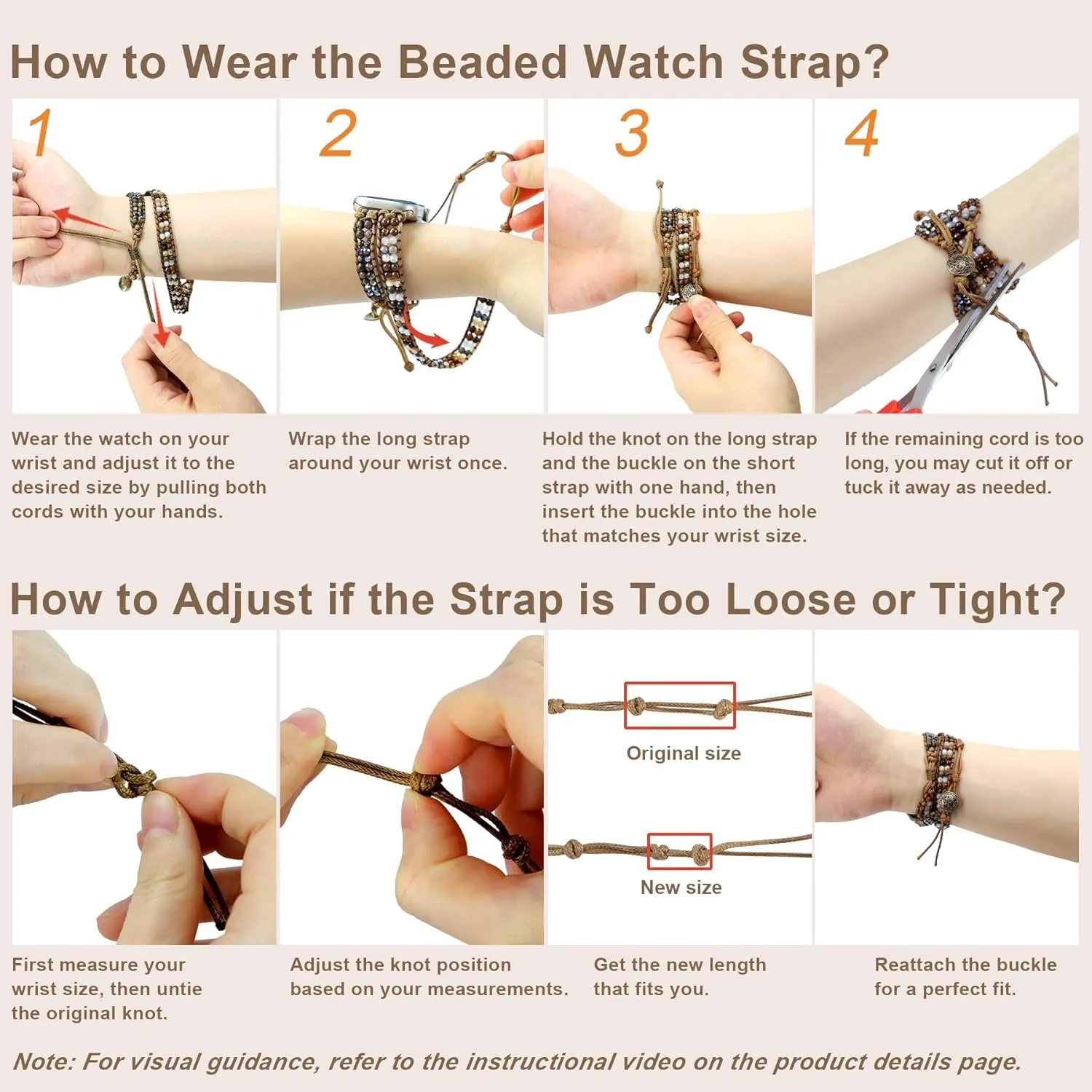 iWatch Series 10/9/8/7/6/5/4/3/2/1/SE JR.DM Boho Beaded Watch Band harsh tolerate Militant Pacific Women Compatible with Apple Watch Band 38mm 40mm 41mm 42mm(S10) Brown Stone Bracelet Adjustable Handmade Braided Rope Watch Strap for 