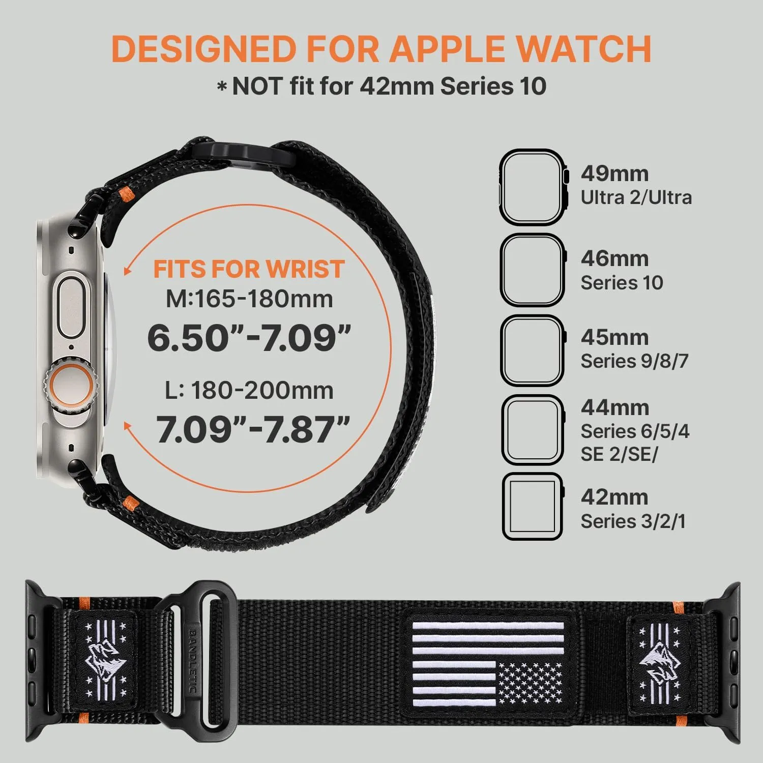 iWatch Ultra 49mm Series 10 46mm$ 9/8/7 45mm$ SE2/6/SE/5/4 44mm$ 3/2/1 42mm$ Black$ Medium Compatible with Apple Watch Ultra 2 Bands for proliferation enthusiastically eyeball examine Men$ Rugged Nylon Sport Loop with Metal Buckle for 