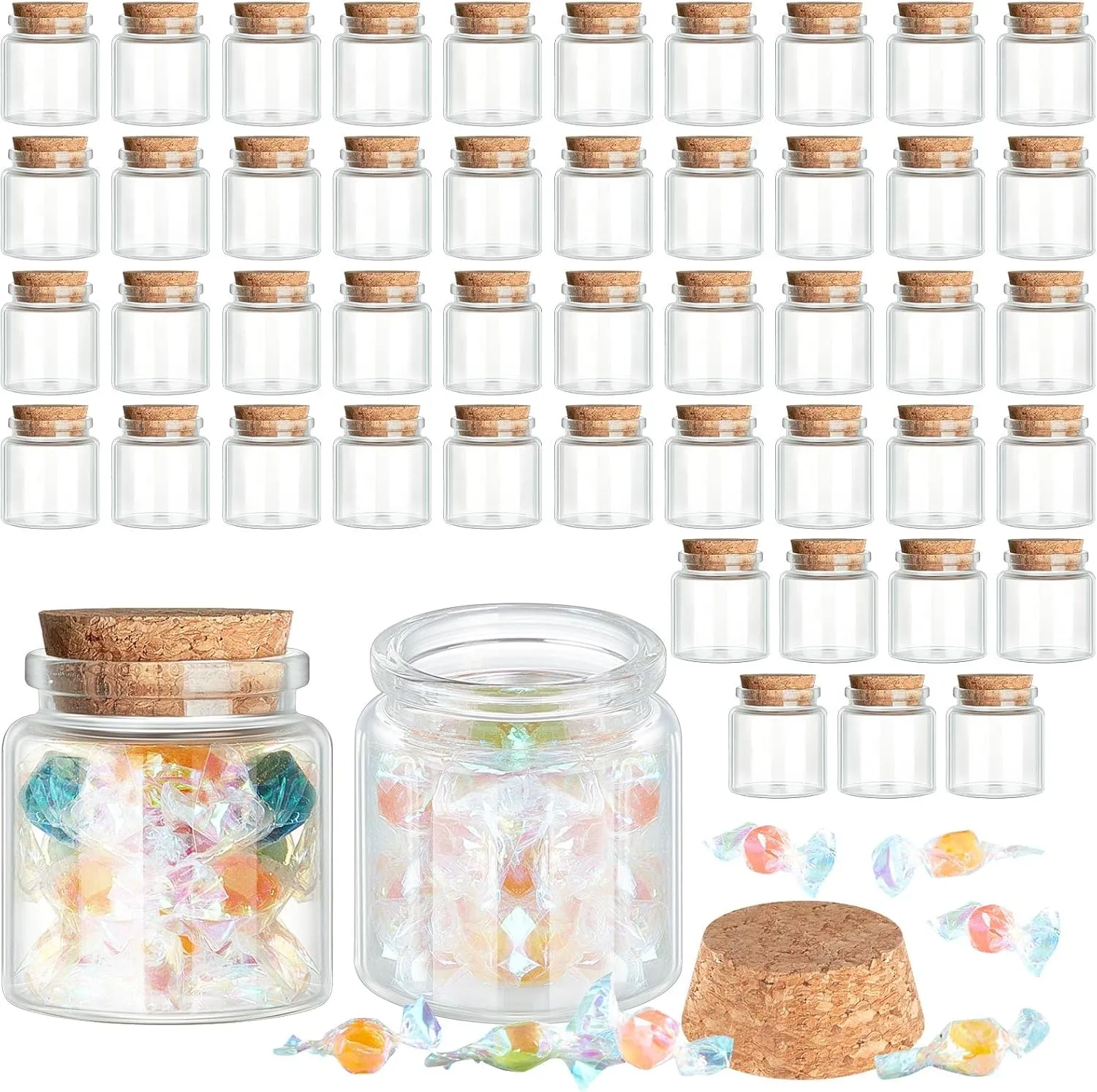 Jars Sand Art Decorative for DIY Sand Water Pill Party Supplies 48 Pcs Small Glass Bottles corn perquisite experimental serene lightweight with Cork, 50 ml Vials Jars Mini Potion Bottles Empty Spell 