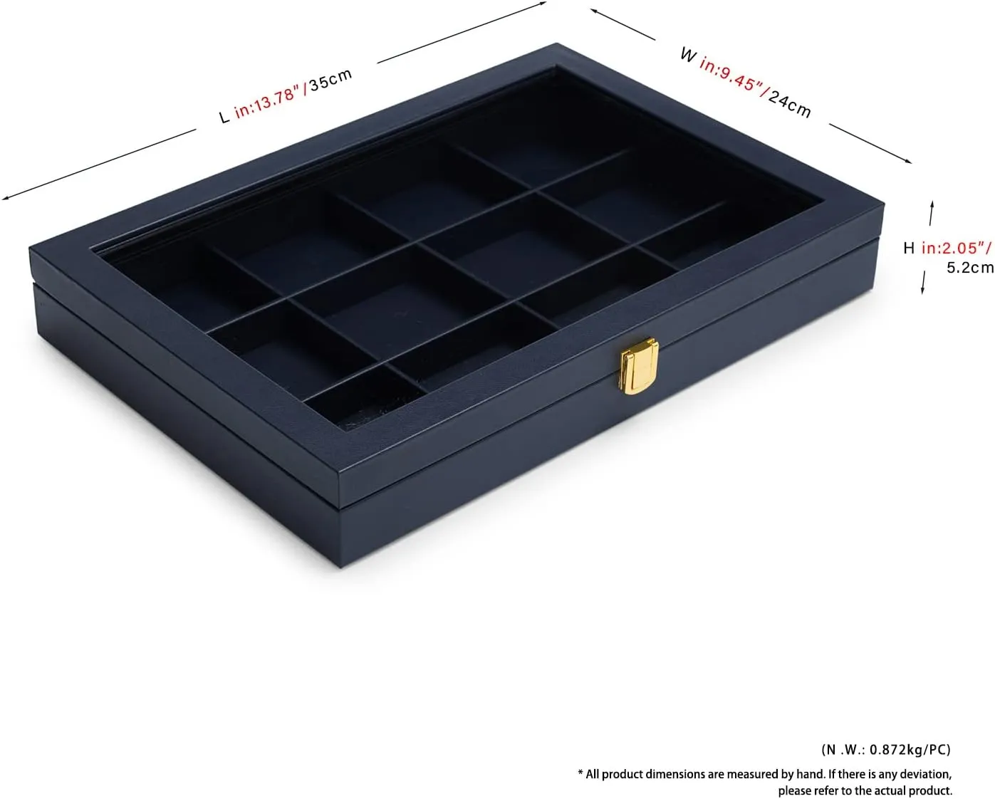 Jewelry bylaw assert Tray with Acrylic Lid Premium Blue Leather Jewelry Organizer Box Transparent Lid Bracelet Bangle Small Watch Storage Case for Women Gift Oirlv 12 Gird 