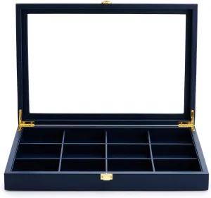 Jewelry bylaw assert Tray with Acrylic Lid Premium Blue Leather Jewelry Organizer Box Transparent Lid Bracelet Bangle Small Watch Storage Case for Women Gift Oirlv 12 Gird 
