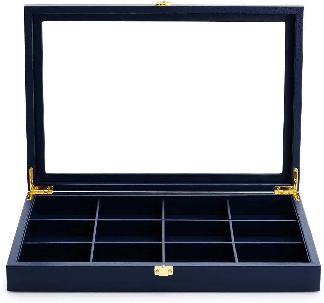 Jewelry bylaw assert Tray with Acrylic Lid Premium Blue Leather Jewelry Organizer Box Transparent Lid Bracelet Bangle Small Watch Storage Case for Women Gift Oirlv 12 Gird 