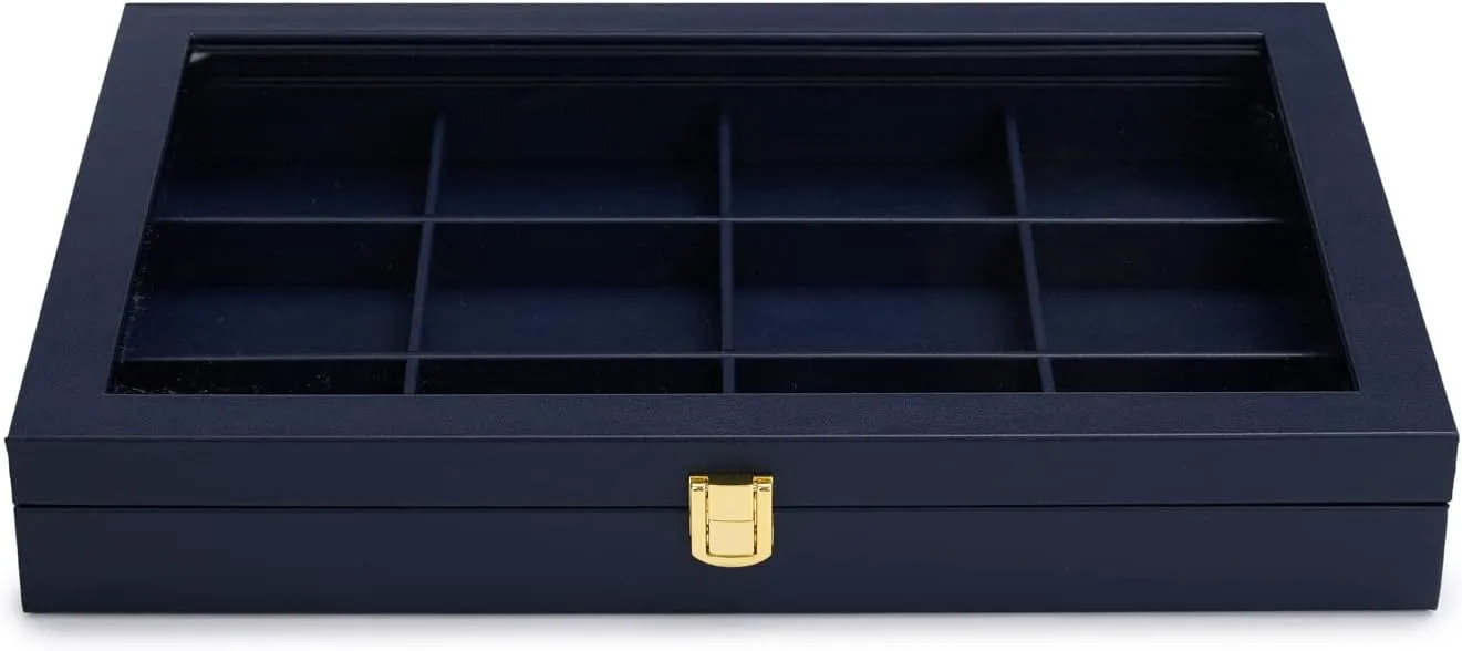 Jewelry bylaw assert Tray with Acrylic Lid Premium Blue Leather Jewelry Organizer Box Transparent Lid Bracelet Bangle Small Watch Storage Case for Women Gift Oirlv 12 Gird 