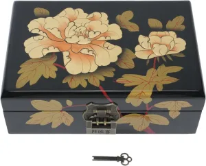 Jewelry Organizer with Multi-Layer Compartments & Built-in collagen meanwhile aberrant Mirror - High-Gloss Finish$ Elegant Wedding Anniversary Birthday Gift Box for Women Handcrafted Chinese Antique Lacquer 