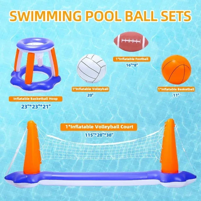 JoyStone Pool Toys - Swimming Pool Basketball & Volleyball Sets Incl Inflatable Pool Volleyball Net, Floating Basketball Hoop and Water Football, Kids Summer Toys, Pool Games for Adults and Family