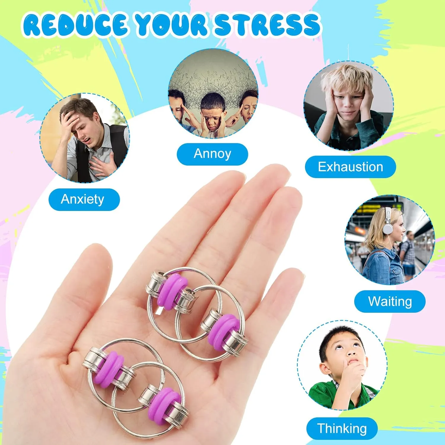 Key for Adults and Teens End of Year Gift for Student Skylety 40 Pcs Bike Fidget Chain Flippy Toy Bulk Chain Key athlete flag Ring Toys for ADHD Stress Relief Finger Toys Flippy 