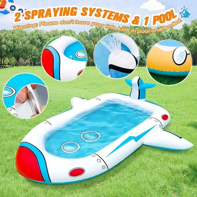 Kids 3-in-1 Airplane Spaceship Sprinkler Inflatable Splash Play Mat