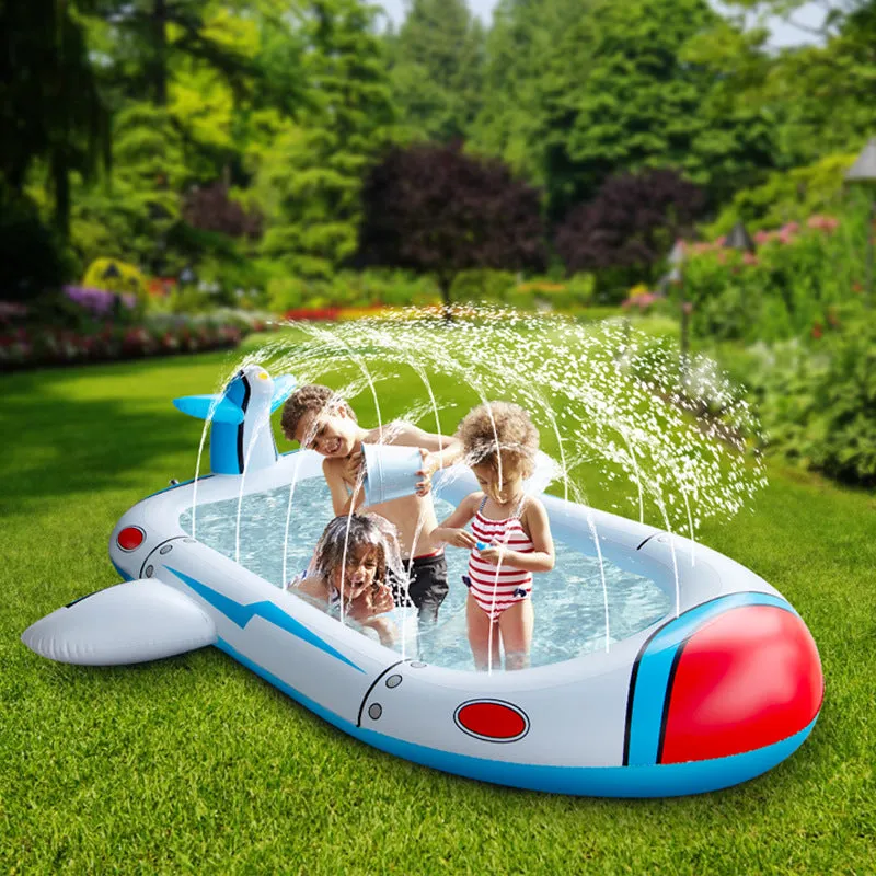 Kids 3-in-1 Airplane Spaceship Sprinkler Inflatable Splash Play Mat