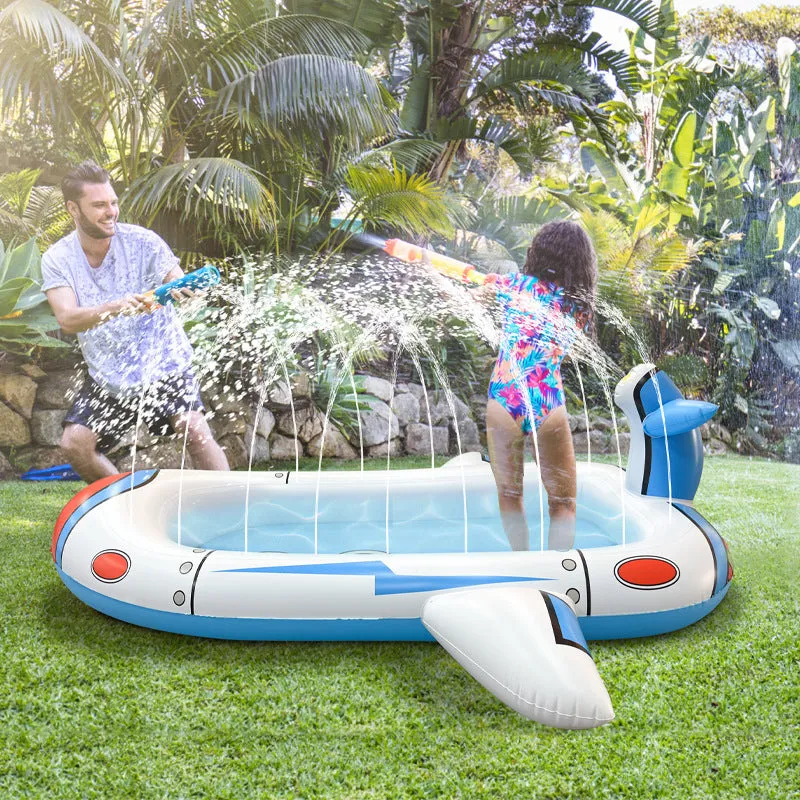 Kids 3-in-1 Airplane Spaceship Sprinkler Inflatable Splash Play Mat