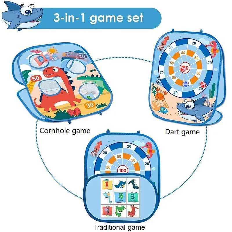 Kids 3 in 1 Bean Bag Toss Game Toys Collapsible Double Sided Corn Hole Game Board