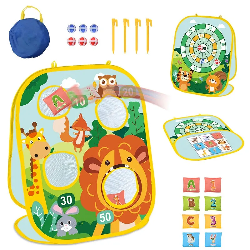 Kids 3 in 1 Bean Bag Toss Game Toys Collapsible Double Sided Corn Hole Game Board