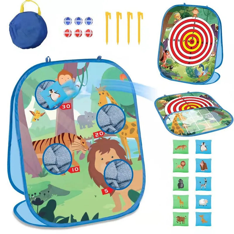 Kids 3 in 1 Bean Bag Toss Game Toys Collapsible Double Sided Corn Hole Game Board