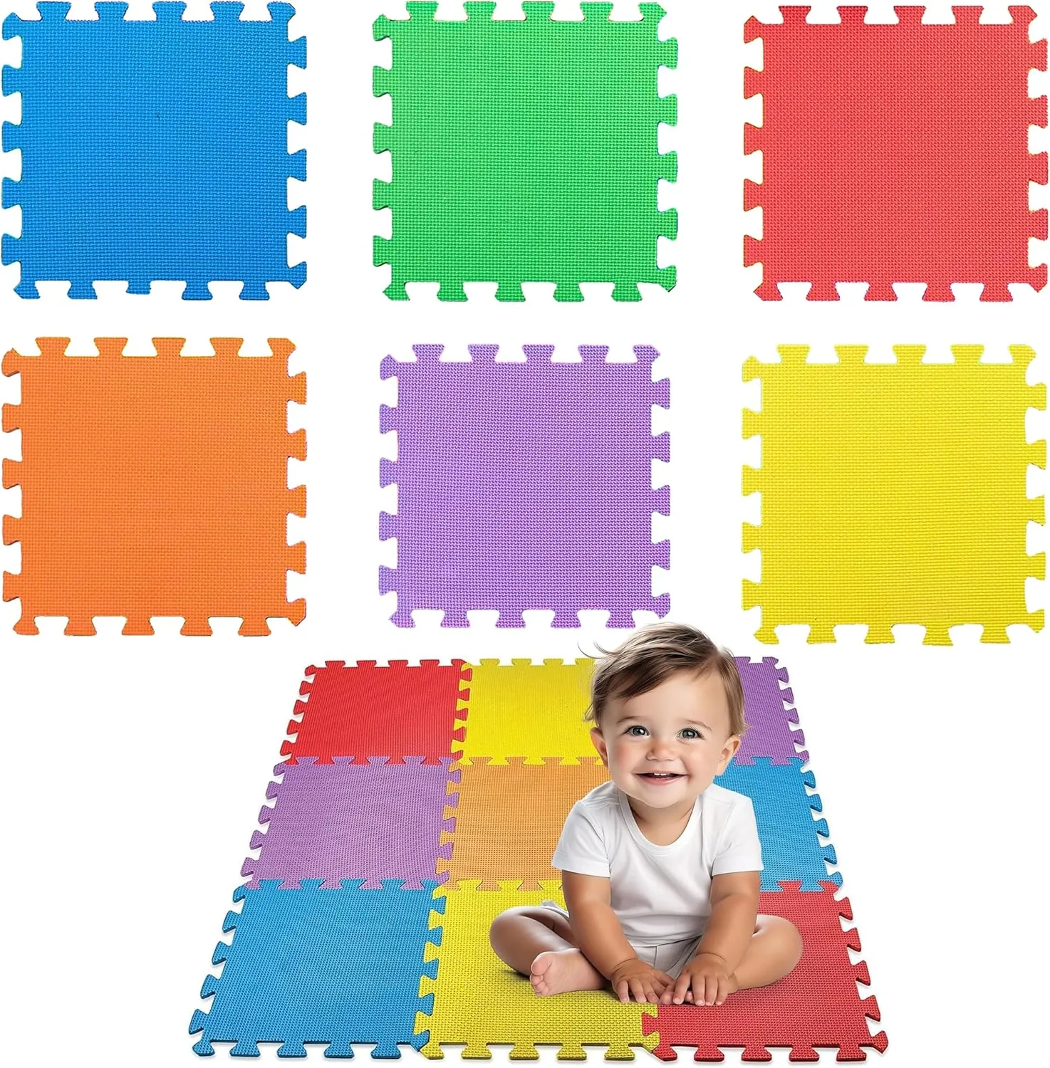 Kids Safety - stanza 10-Pcs of (1) Random Solid Color$ Receive Either Red$ Blue$ Green$ Yellow$ Purple or Orange CREATIVE TIME Floor Mat 10-Tile Exercise Mat Solid Foam EVA Playmat 