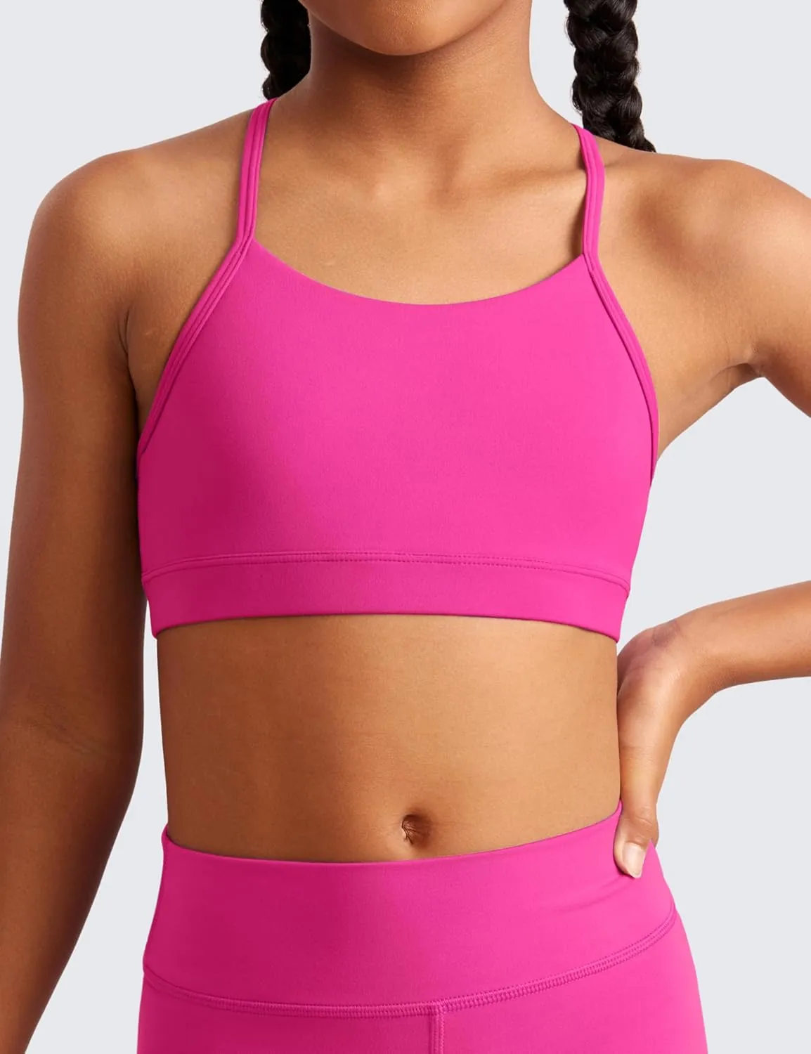 Kids Training Yoga Comfort Crop Top CRZ YOGA Butterluxe Girls Sports Bra pool rub - Spaghetti Strap Y Back Racerback for Teens 