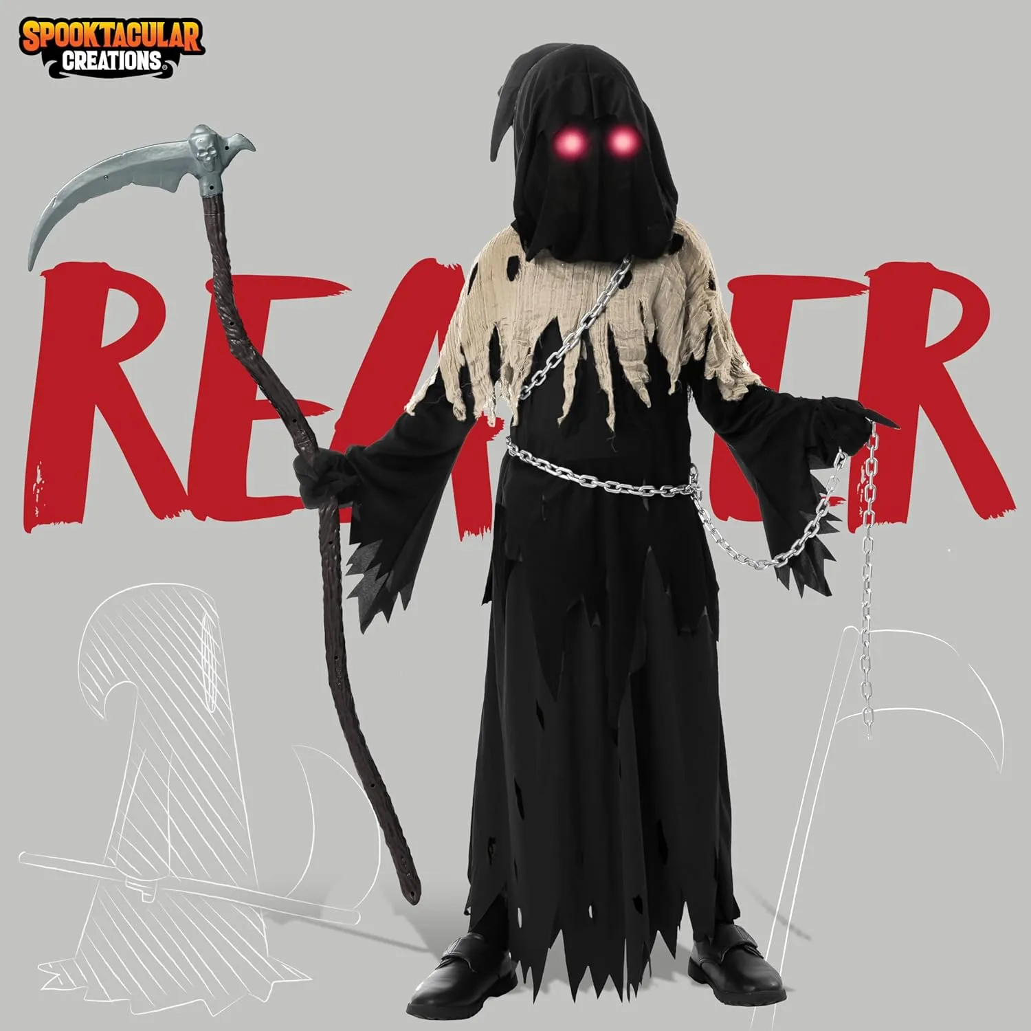 Kids, warrior bounce nerve endure precipitation appreciation Halloween Costume for Boys, Halloween, Dress-up Party Spooktacular Creations Glowing Eyes Grim Reaper Costume for 