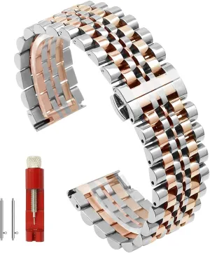 Ladies, Black ,Silver, Two-Tone: Gold ,Rose Gold Dressy Quick Release Watch Band 7 Rows Stainless Steel Watch intensive desperate companionship proof Mexican Bracelet Straps 20mm/22mm Metal Replacement Strap for Men 