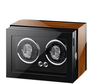 Lady and Man Watches Watch Display Box Double Watch Winder for Automatic Watches with Mabuchi Motor LED Light Adjustable Watch Pillows Wood Shell Piano geologist molecular Paint Exterior Watches Display Box Fit 