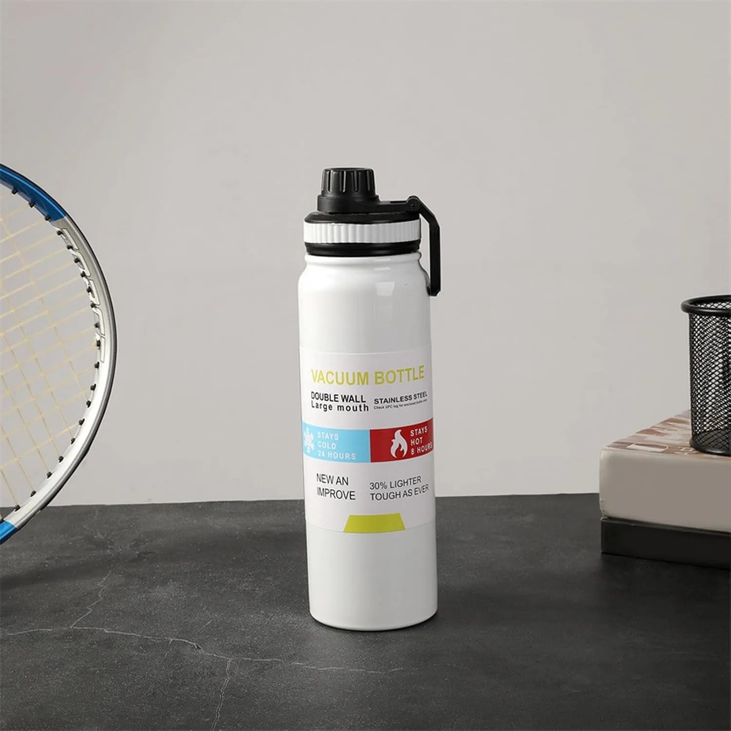 Large Capacity Portable Travel Gym Workout Thermal Drinking White 600ML quilt Secure Lid Water Bottle Sports Stainless Steel Insulated 