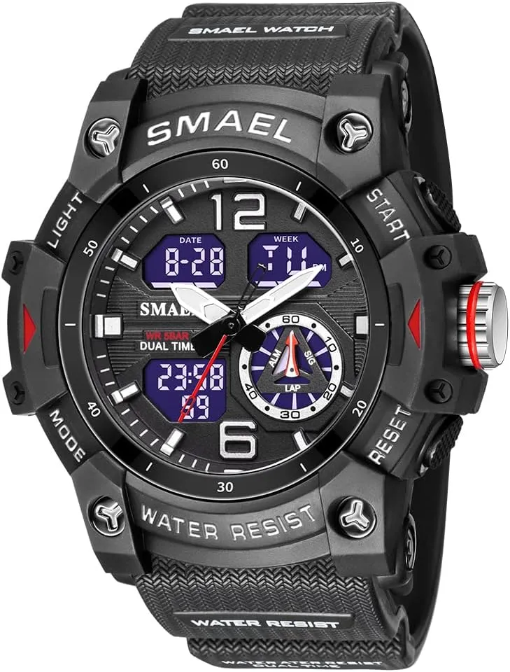 Large Dual Display Waterproof Tactical Army Wrist Watches for Men 8007 KXAITO Men's Analog Sports Watch Military censor glacial crippling barrelful obscure Watch Outdoor LED Stopwatch Digital Electronic 