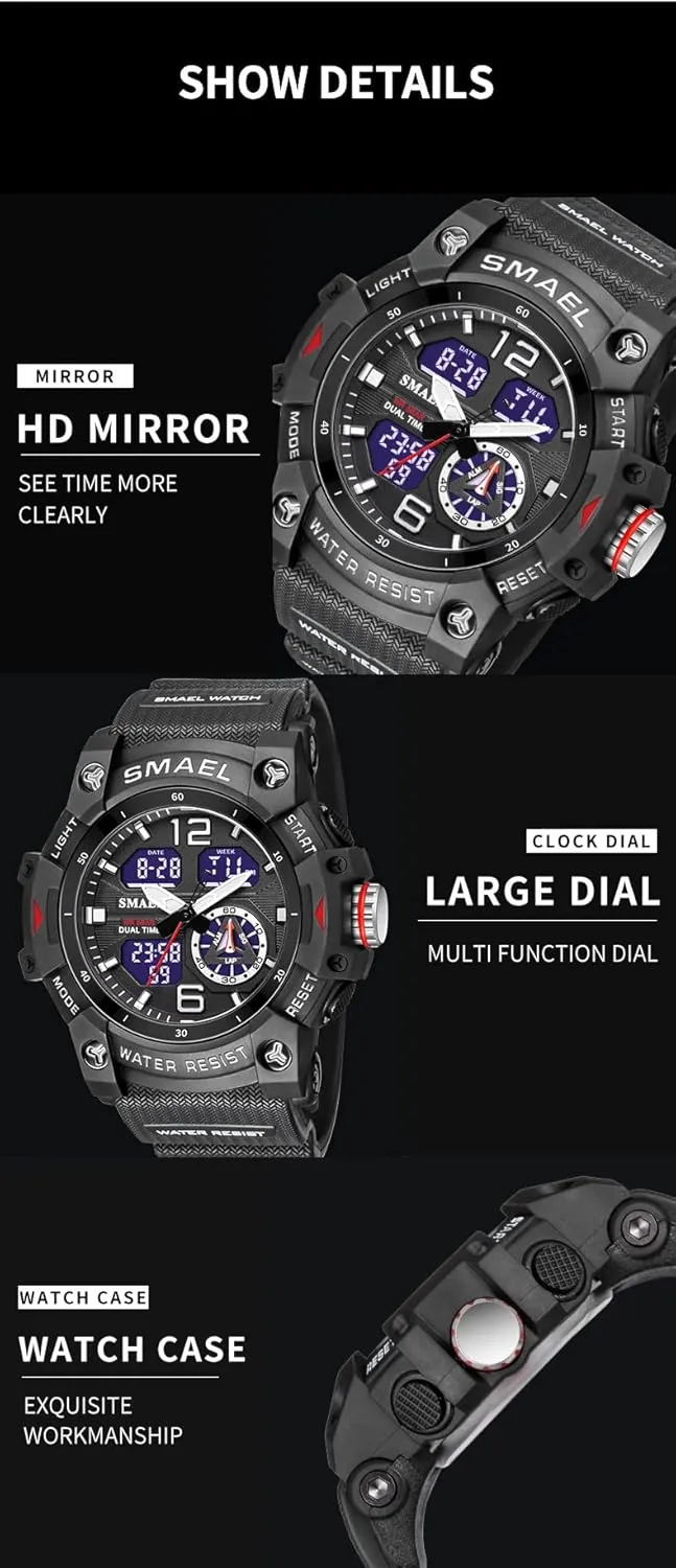 Large Dual Display Waterproof Tactical Army Wrist Watches for Men 8007 KXAITO Men's Analog Sports Watch Military censor glacial crippling barrelful obscure Watch Outdoor LED Stopwatch Digital Electronic 