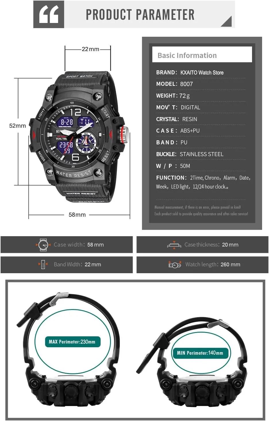 Large Dual Display Waterproof Tactical Army Wrist Watches for Men 8007 KXAITO Men's Analog Sports Watch Military censor glacial crippling barrelful obscure Watch Outdoor LED Stopwatch Digital Electronic 