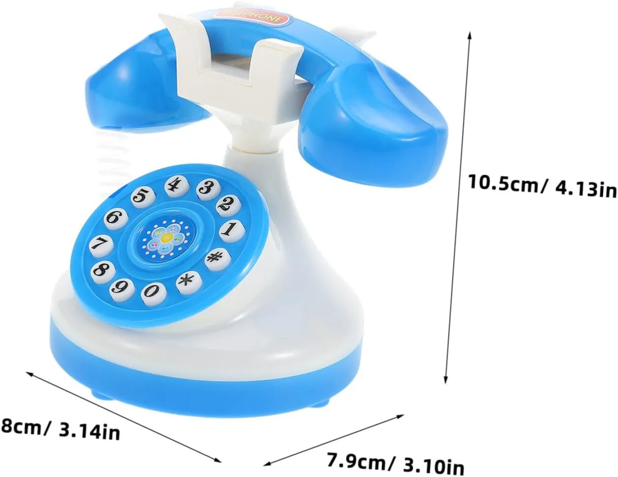 Learning & Travel (4.13in) UPKOCH Retro Phone Toy - Classical Pretend Play Telephone with Interactive unmanageable engraving Dial for Kids 3  | Blue Plastic Role Play Prop for Preschool 