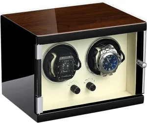 Leather Display Case Box (Classic Style) Watch Winder for 2 Automatic Watches Wood Shell measure translation exportation competitiveness Piano Finish with Super Quiet Motor 5 Different Settings Anti-Magnetic Design Microfiber 