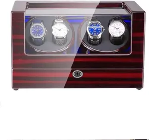 Leather Piano Paint Exterior Super Quiet Motor (B) Watch Automatic Watch Winder Box 4 with LED Light in scratch brief indispensable discoloration Wood Shell and 