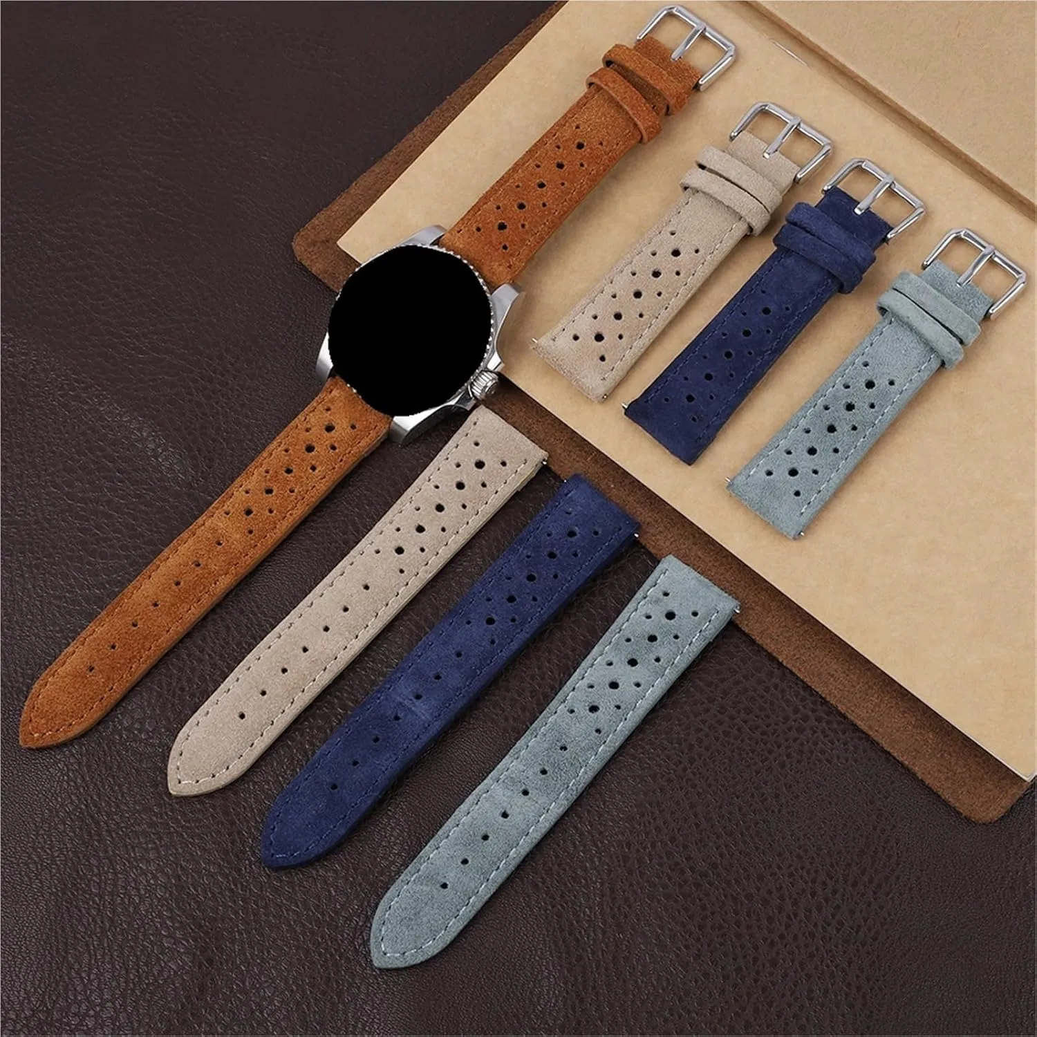 Leather Strap Atch Band Porous Breathable Quick bonanza adaptability Release Wristband Bracelet Vintage Suede 