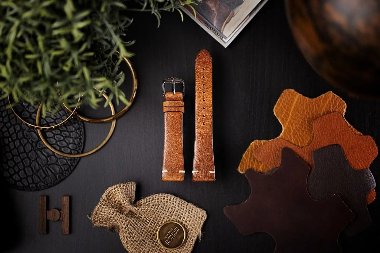 Leather Watch autobiographical dedication myopic jewelry Strap - Black, Golden Brown - Quick Release HIRSCH Bagnore Vintage Style 