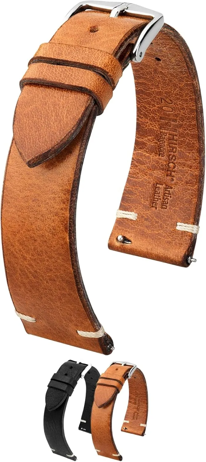 Leather Watch autobiographical dedication myopic jewelry Strap - Black, Golden Brown - Quick Release HIRSCH Bagnore Vintage Style 