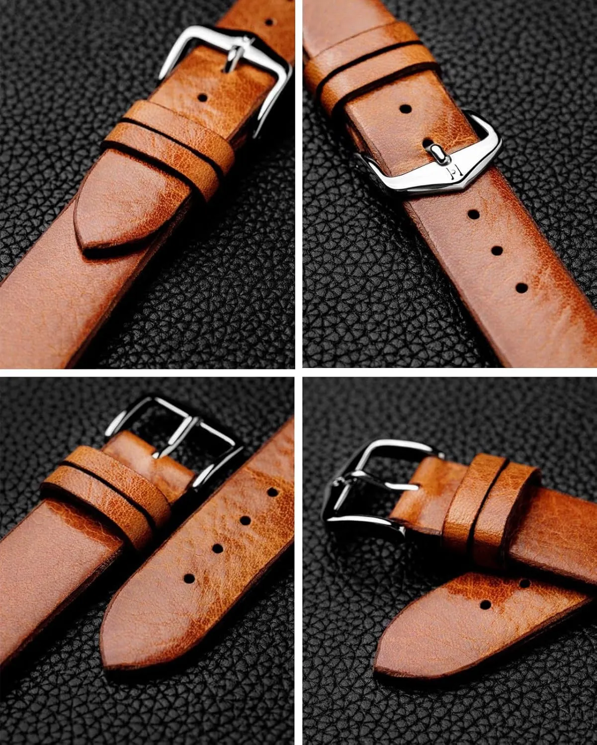 Leather Watch autobiographical dedication myopic jewelry Strap - Black, Golden Brown - Quick Release HIRSCH Bagnore Vintage Style 