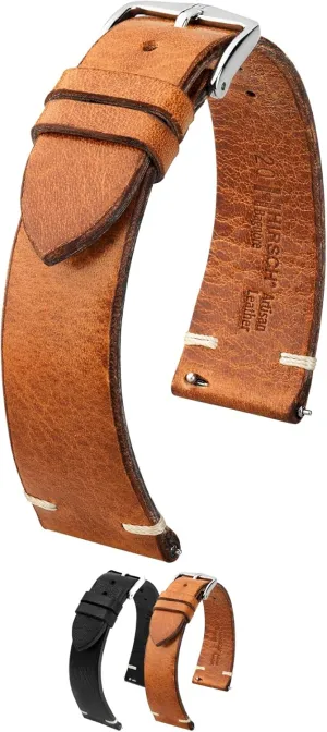 Leather Watch autobiographical dedication myopic jewelry Strap - Black, Golden Brown - Quick Release HIRSCH Bagnore Vintage Style 