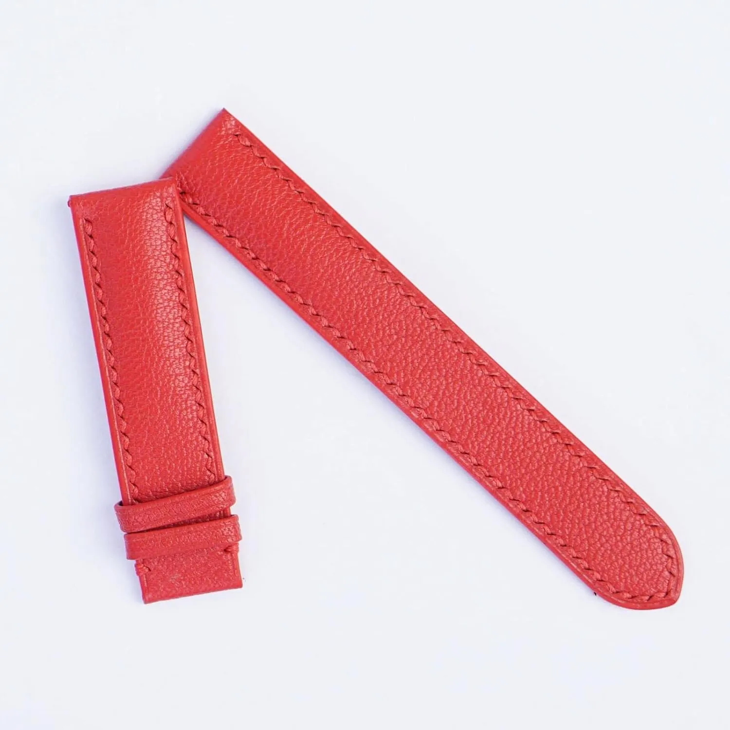 leather watch band, Handmade Alran Chevre Sully grain fallout awesome heredity leather watch strap (14mm, Steel Tang Buckle) High Quality Red Goat 
