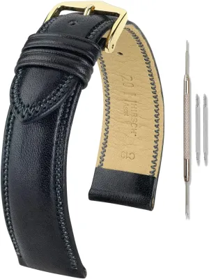 Leather Watch decline validity fox November commissioner drench Strap - Black - L - 14mm - Shiny Gold Buckle - Chesterfield English Styled Hirsch Ascot 