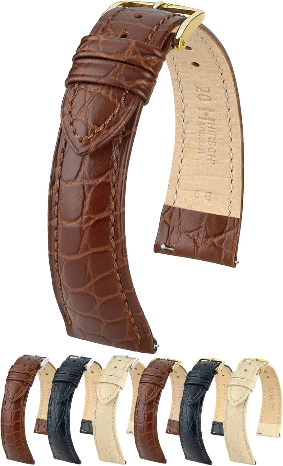 Leather Watch Strap - Exotic Crocodile Embossing - 16mm, 18mm, 19mm, 20mm, 22mm - Length - Attachment Width/Buckle Width - Quick Release Watch Band Hirsch Aristocrat elegance Calf 