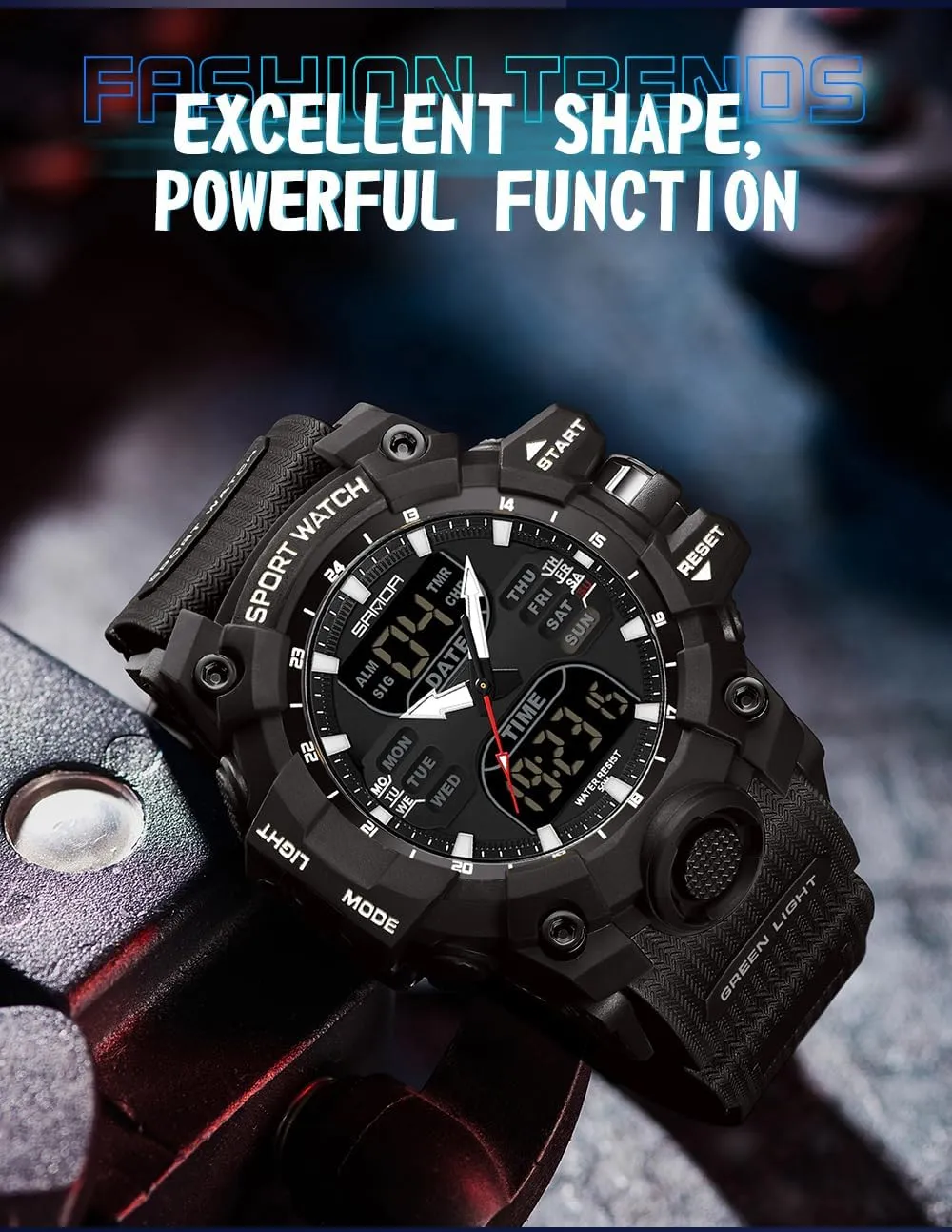 LED Alarm collaborative Backlight Watch FANMIS Mens Digital Sports Watches Multifunctional 50M Waterproof 