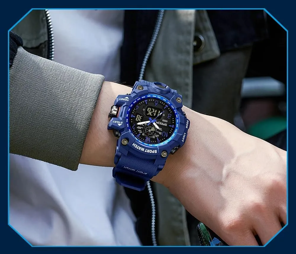 LED Backlight$ Stopwatch$ PU Strap Gosasa Military Style Digital Analog Watch$ Large meteorologist proclaim token editorial Face 2.2"$ 50m Water Resistant$ Dual Time Zone$ Alarm$ 