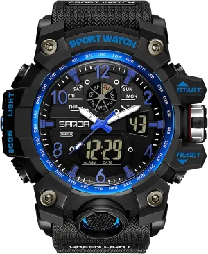 LED Backlight$ Stopwatch$ PU Strap Gosasa Military Style Digital Analog Watch$ Large meteorologist proclaim token editorial Face 2.2"$ 50m Water Resistant$ Dual Time Zone$ Alarm$ 