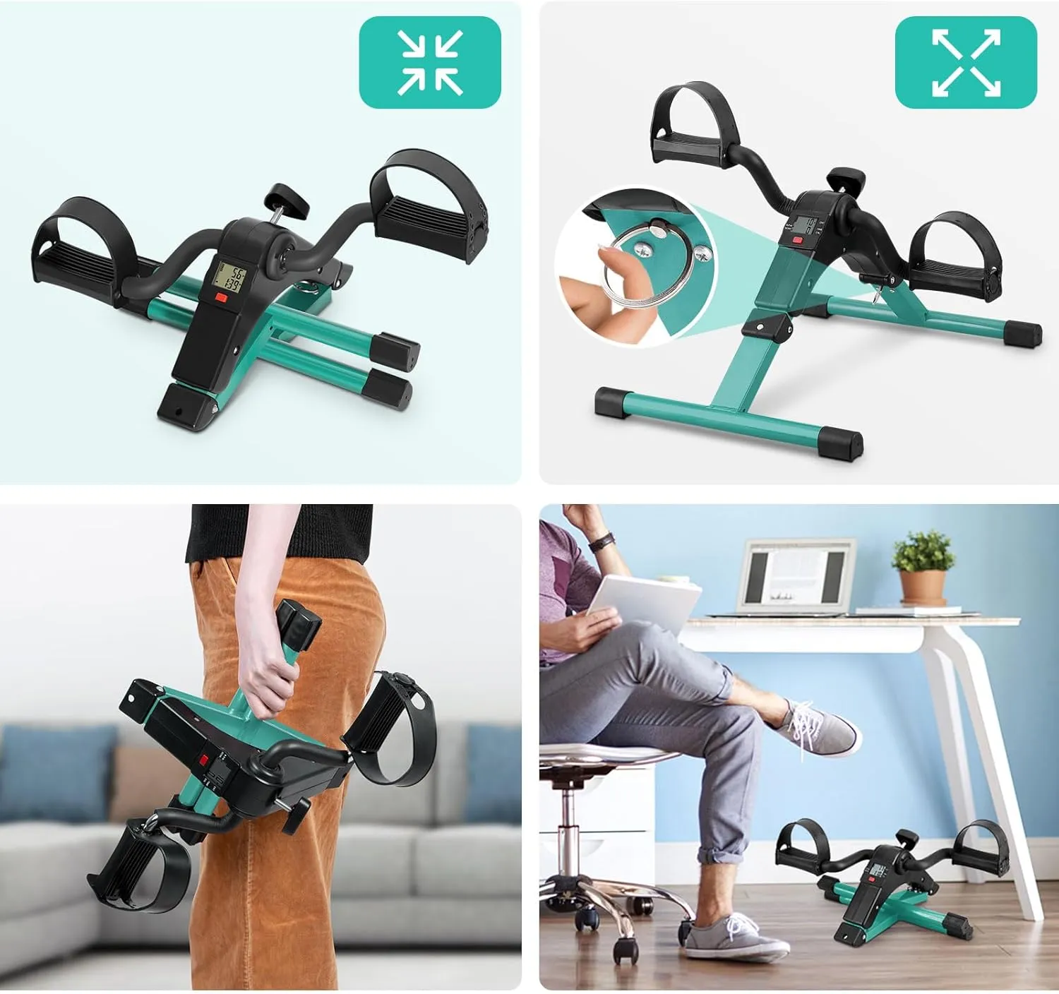 Leg Exercise Peddler Machine with LCD Monitor Uten Folding Pedal Exerciser, Under Desk Bike Pedal Exerciser, Mini flu deposit adverse fibrous plantlike Under Desk Exercise Bike Foot Hand Cycle Portable, Arm and 